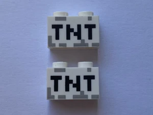 2 x LEGO White Brick 1x2 Black TNT Pixelated Ref 3004pb122 Set 21281 21116 41612 - Picture 1 of 1