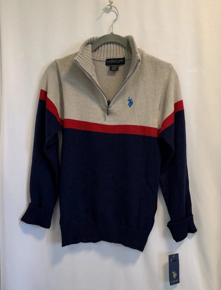 U.S. POLO ASSN | Suéter Pullover con Cremallera 1/4 Rojo Azul Gris Logo-M 10-12 Foto 1 de 4