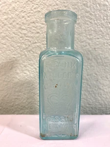 ANTIQUE Frank Miller's Crown Dressing New York Bottle -Shoe Polish - Aqua Glass - Picture 1 of 7