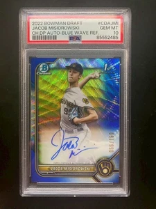 JACOB MISIOROWSKI 2022 BOWMAN DRAFT CHROME DRAFT 1° AUTO BLUE WAVE / 150 PSA 10 - Foto 1 di 2