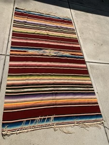 Coperta vintage messicana misto lana Saltillo Serape incorniciata a mano rosso mattone 48 x 88 - Foto 1 di 19