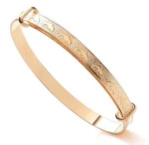 9ct Gold on Silver Expanding Baby Bangle - DOLPHIN PATTERN - NEW - Gift Boxed - Picture 1 of 8