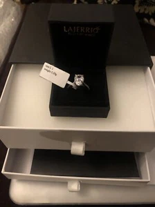 LAJERRIO Pear Cut White Sapphire 925 Sterling Silver Halo Engagement Ring Sz L1 - Picture 1 of 5