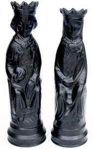 FIGURAS DE AJEDREZ DE BASALTO DE MADERA DE CUÑA NEGRA REY Y REINA PIEZAS DE AJEDREZ INGLANDIA - Imagen 1 de 6