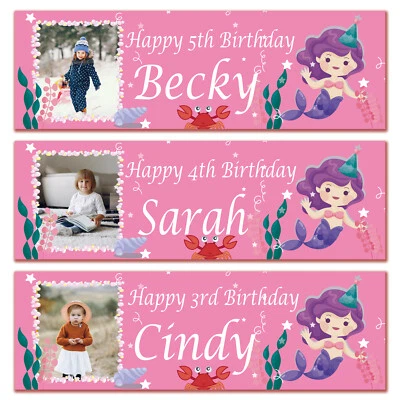 2 carteles de cumpleaños personalizados foto sirena niños niñas niños fiesta póster Foto 1 de 2