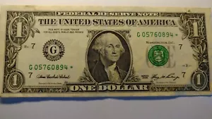 Circulated Federal Reserve Note G 7 Chicago Serial # G 05760894*. Star Note - Picture 1 of 4