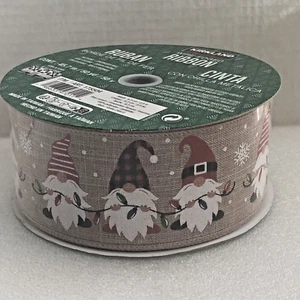 Kirkland Wire Edged Ribbon Christmas Gnomes 50 Yds 2.5 Inches Wide New Sealed - Picture 1 of 6