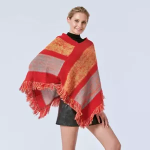 Damen Poncho Stola Umhang Achselzucken Halstuch Pullover Pullover Mantel Strickjacke Streifen NR - Bild 1 von 17