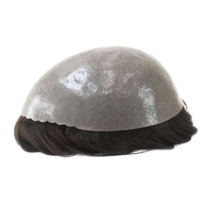 Toupee Men Human Hair Medium Denisty Poly Skin Men Toupee Human Hairpiece - Picture 1 of 22