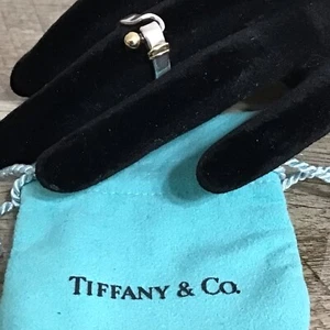 Tiffany & Co. Sterling 925 & 750 Gold Hook & Eye Ring Size 4.5 with Pouch - Picture 1 of 18