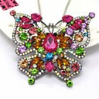 Fashion Women Rhinestone Mixed Butterfly Crystal Pendant Sweater Necklace