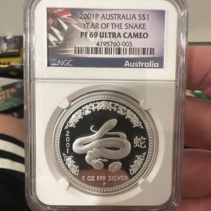Australia 2001 Snake $1 Silver Coin NGC PF69UC - Picture 1 of 2
