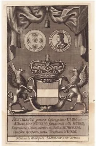 18th altes * 1744 Gravur- Lithographie * 27,5 x 17,5 cm, Austria Heraldik XVIII - Bild 1 von 8
