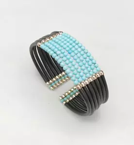 Bracciale rigido donna turchese argento bianco 925 largo a fascia caucciù - Foto 1 di 10