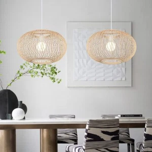 Pendant Rattan Hanging Light Weav Natural Bamboo Ceiling Light Fixture Lampshade - Picture 1 of 18