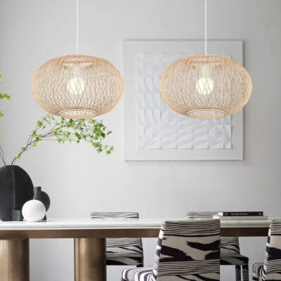 Pendant Rattan Hanging Light Weav Natural Bamboo Ceiling Light Fixture Lampshade - Image 1 of 4