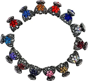 USA Mini Vintage Metall Haarspange Kralle Kiefer Haarnadel Strass Kristall Silber R4 - Bild 1 von 15