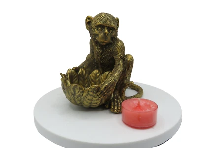 New Gold Resin Monkey Holding Banana Bowl Holder + 1  Yankee Candle Tealight - Image 1 of 4