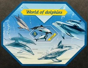 SOLOMON ISLANDS WORLD OF DOLPHINS SHAPED STAMPS SS MNH 2014 MARINE ANIMALS - Picture 1 of 1