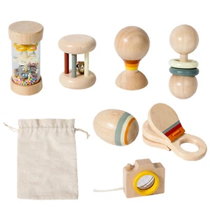 7PCS Wooden Rattle Toy Set for Infants Toddlers Baby Musical Instrument Rattle - Picture 1 of 9