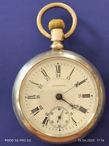 Waltham Crescent St.J.H.BeAntike versilberte Taschenuhr funktioniert 58mm - Bild 1 von 6