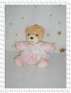 ⑧ - Mini Doudou Ours Boule  Blanc Rose Beige Fleur  Attache Sucette  Kaloo - Picture 1 of 2