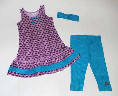 Vestido tejido sin mangas floral púrpura Naartjie ~ Leggings azules a lunares ~ Conjunto de diadema 5 Foto 1 de 4