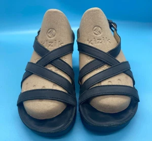 OluKai Hawaian Womens Black Leather Buckle Sandle Sling Back Barely Worn - Picture 1 of 12