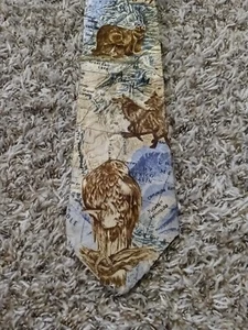 Endangered Species Neck Tie Adult Mens North American Kingdom Map Eagle Wolf - Picture 1 of 5