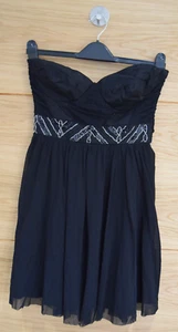 BANDEAU BLACK CUPPED BODICE EMBELLISHED DRESS SIZE UK 12 EU 40 A1 - Picture 1 of 3