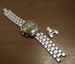 Vintage Chronograph Watch Green Dial Stainless Steel Band - Picture 1 of 10