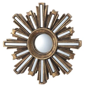 Small Gold Deco Sunburst Convex Wall Mirror - Picture 1 of 4