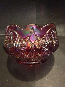 INDIANA GLASS.: IRIDESCENT RED CARNIVAL " HOBSTAR & ARCHES" GLASS CONSOLE BOWL - Picture 1 of 11