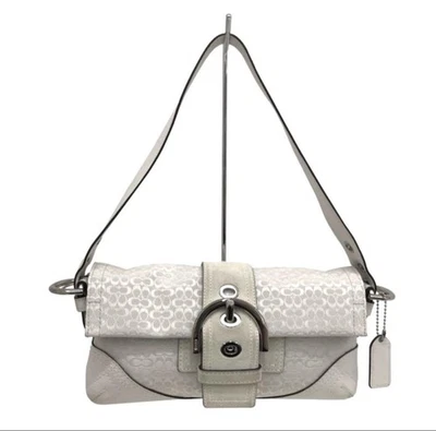 Bolso de Hombro COACH Signature Lona Cuero Gamuza Marrón Logo Cartera 3628 Foto 1 de 4
