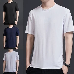 Men's Summer Silk Quick Dry Short Sleeve Tshirt Elastic Loose Sports Top - Picture 1 of 22