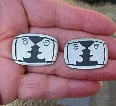 Gemelos faciales raros vintage Los Ballesteros Taxco Sterling modernista retro MCM Foto 1 de 4
