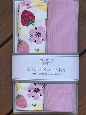 Mantas envolventes elásticas modernas de fresas florales rosa para bebé recién nacido Foto 1 de 4