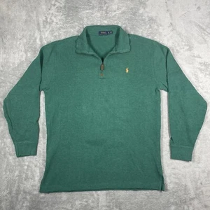 Polo Ralph Lauren Sweater Men Large Tall Green Yellow Pony 1/4 Zip Pullover Knit - Picture 1 of 13