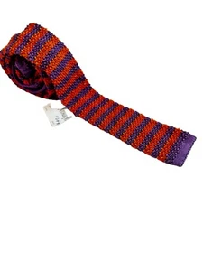 NWT-Etro Milano Purple & Orange Knitted Square End 100% Silk Tie - Picture 1 of 8