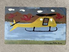 John Lee Goo Goo Binn Outsider Folk Artist Painting Yellow Helicopter Flamingos