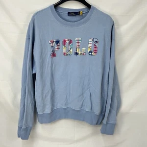 WOMENS POLO RALPH LAUREN POLO LOGO PATCHWORK SPELLOUT LIGHT BLUE SIZE L - Picture 1 of 4