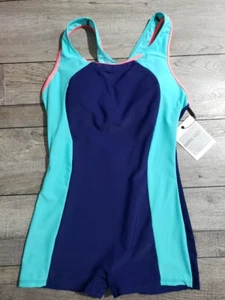 Womens Boyleg Racerback One Piece Swimsuit Athletic Full Coverage Swimwear 14W - Picture 1 of 6