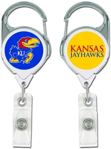 Kansas Jayhawks Retractable Metal Badge Holder [NEW] NCAA Key Chain ID Ring Cover