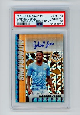 2021 Gabriel Jesus Panini Mosaic Orange Florescent Autographed 30/50 PSA 10 GEM - Image 1 of 3