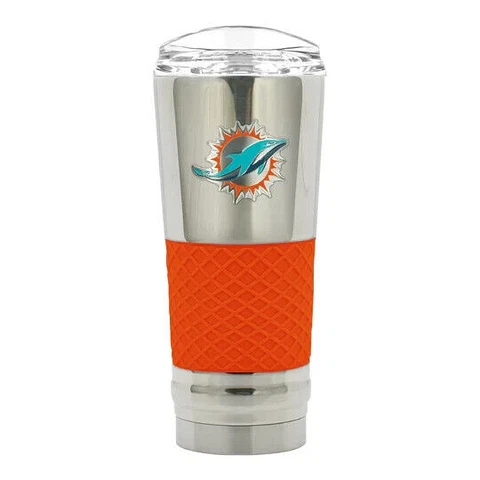 Miami Dolphins Chrome Tumbler 24 oz Vacuum Insulated Beverage Cup Cover