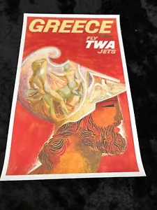 " GREECE FLY TWA-JETS" Original Vintage Travel Poster by David Klein LINEN LINED - Picture 1 of 6