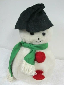 VINTAGE EDEN PLUSH SNOWMAN GREEN SCARF BLACK TOPHAT RED POM POMS 13" - Picture 1 of 4