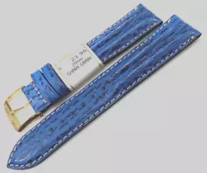 New ZRC France Blue Shark Grain "Double Padded" 20mm Watch Band Gold Tone Buckle - Picture 1 of 7