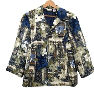 Alfred Dunner Blazer Jacket Womens 18W Multicolor Floral Suede Open Front Mature - Picture 1 of 7