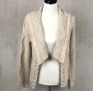 BANANA REPUBLIC Lambs Wool Cotton Cashmere Blend Cardigan Sz M Beige Cable Hi-Lo - Picture 1 of 12